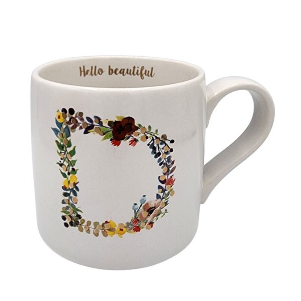 Altar'd State Monogram Floral Letter D 'Hello Beautiful' Ceramic Coffee Tea Mug